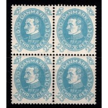 Chr. X. 60-års fødselsdag - 25 øre lysblå - 4-blok - Postfrisk.